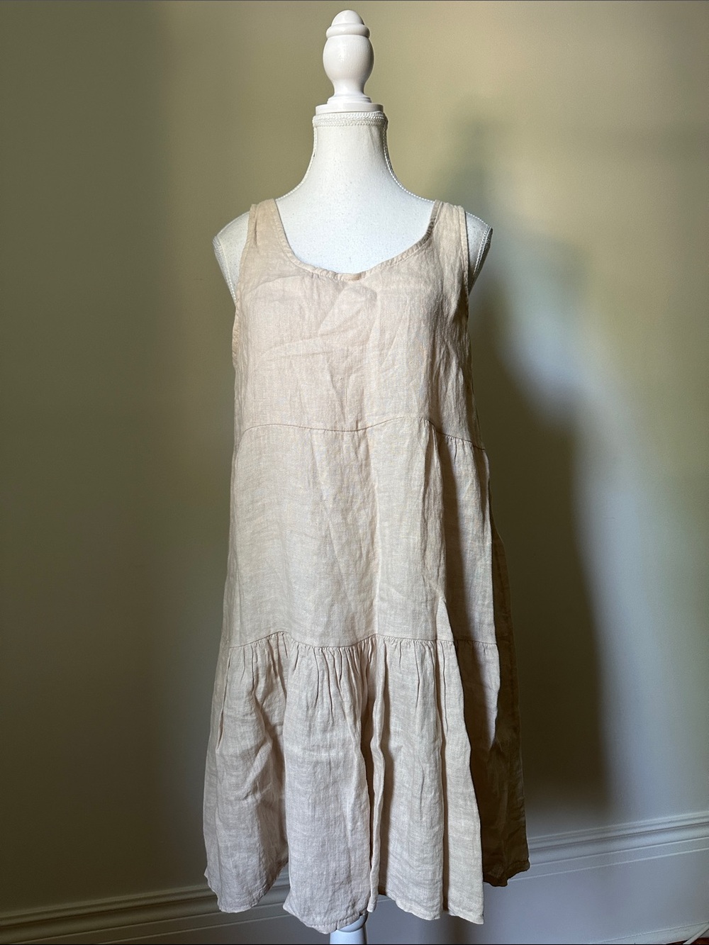 ASTRID 100% Linen Tiered Oversized Summer Beach Boho Lagenlook Dress Small